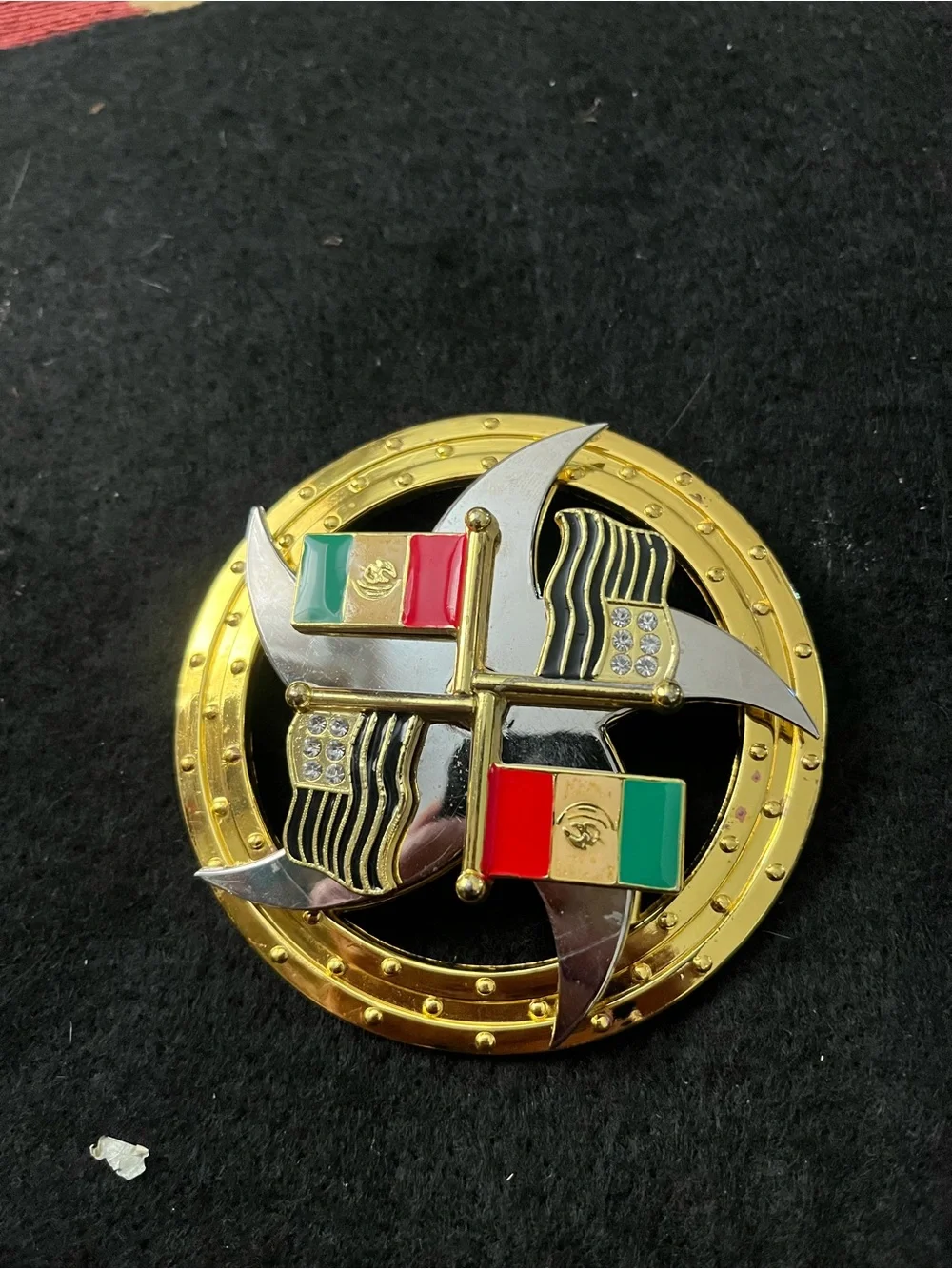 Gold and Silver Nautical Flag belt buckle with Red and Green Enamel